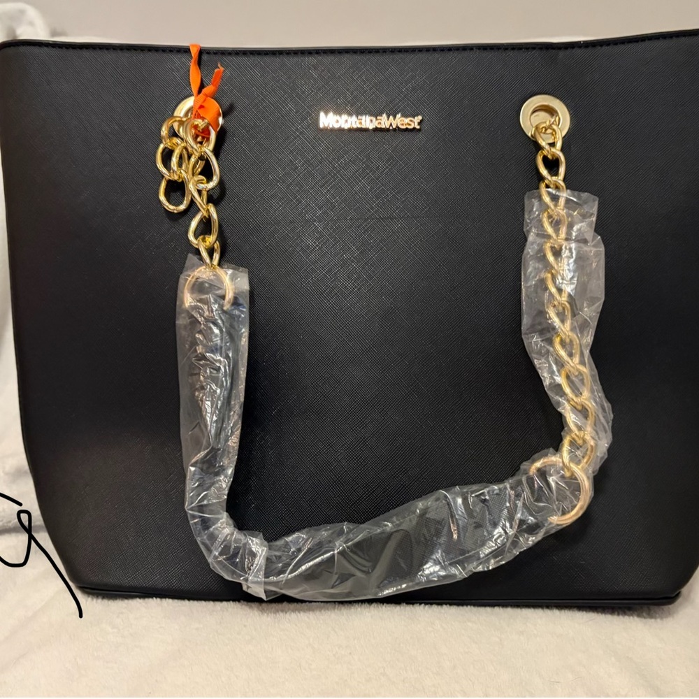 Montana West Black Tote with Gold Chain Handles